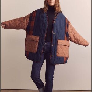 Women's Quilted Jacket - Blue and Tan